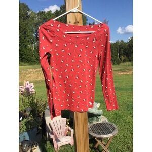 Abercrombie & Fitch girls shirt 15 16 thermal ditsy floral red kids boat neck
